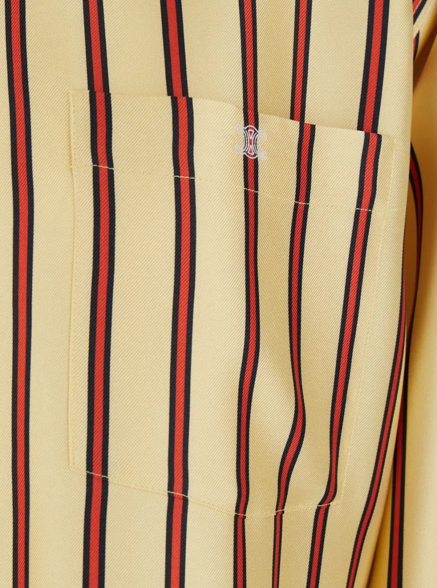 Camasa Shirt with classic collar and beige silk striped motif for women - Img 3
