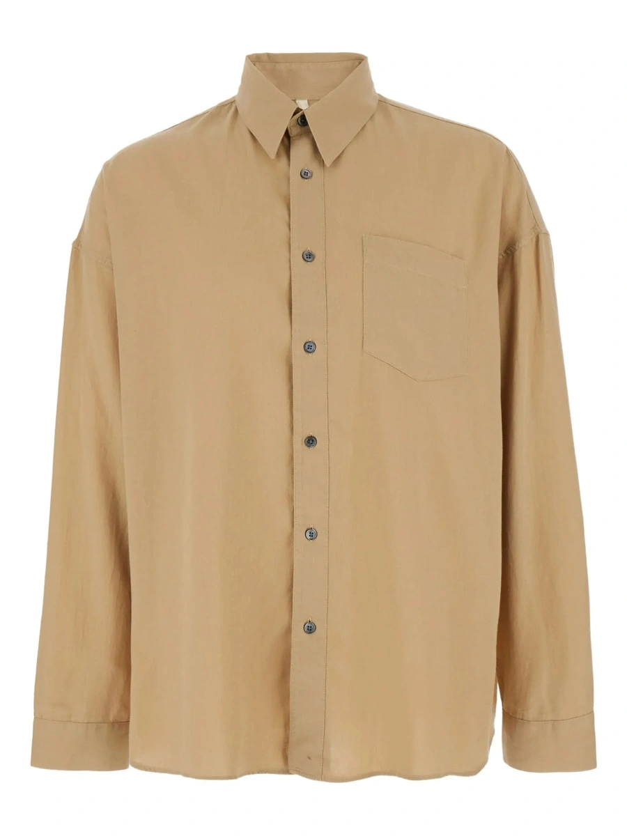 Camasa 'Stable' Beige Shirt with Classic Collar and Dropped Shoulders in Linen Blend Man - Img 6