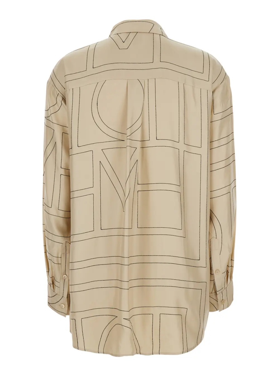 Camasa TOTÊME Beige Shirt with classic collar and all-over monogram embroidery in silk for women - Img 2