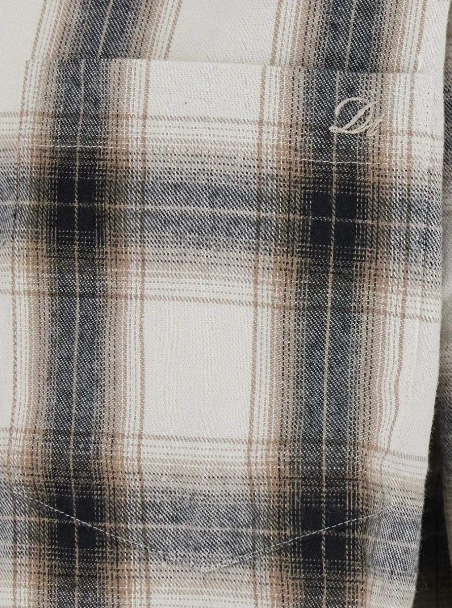 Camasa Unisex Check Flannel Shirt with Classic Collar in Beige for Men - Img 3