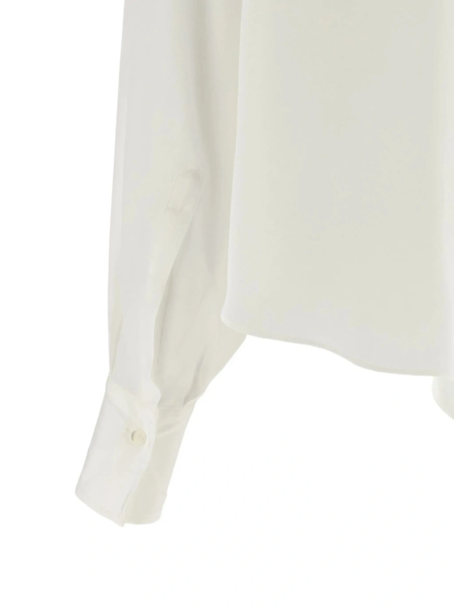 Camasa White Shirt with pointed collar with Monil and removable bow tie on the front in silk for women - Img 7