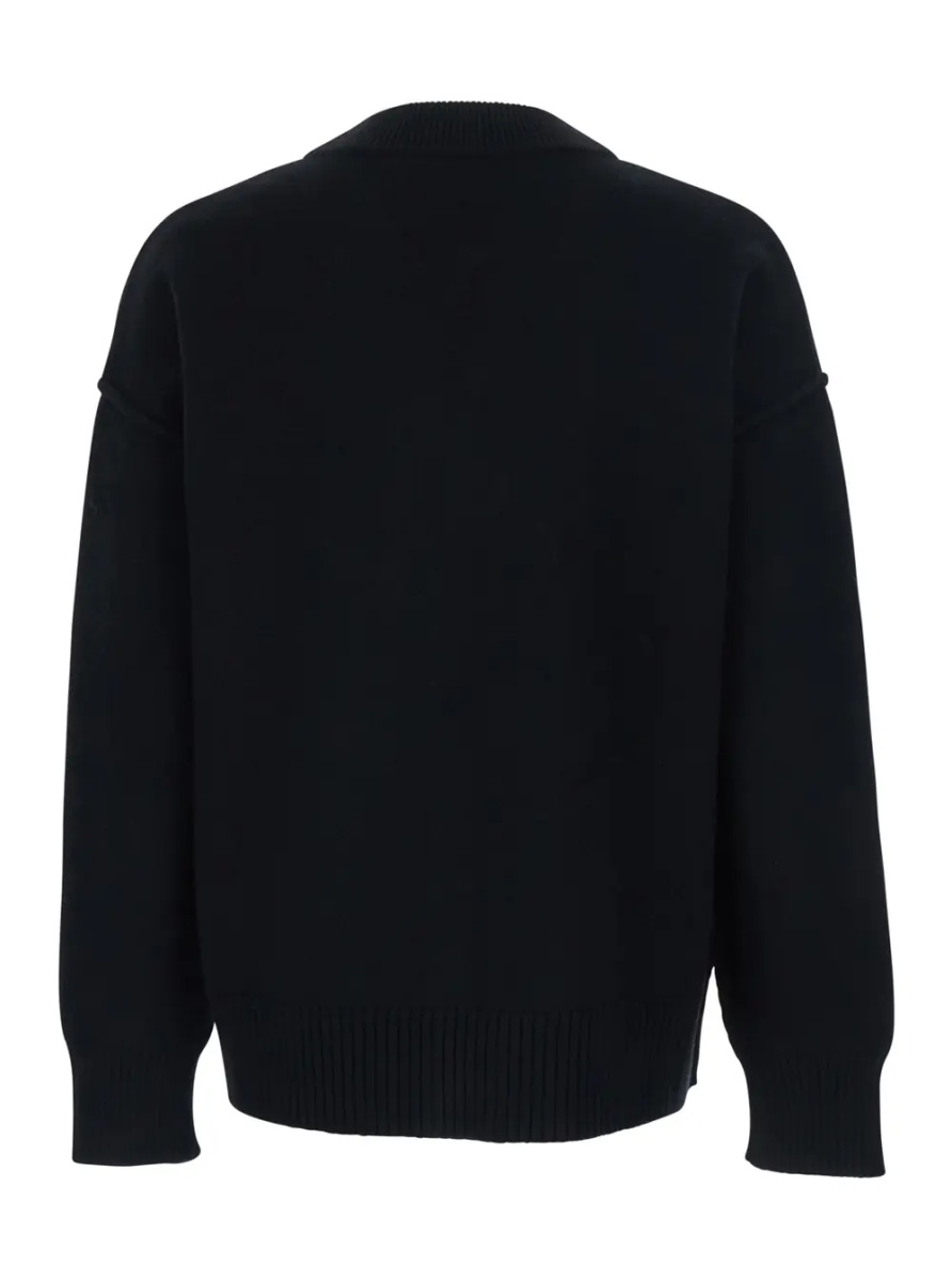 Cardigan Cardigan with V-Neck and ADC Embroidery on Front in Black Wool for Men - Img 2