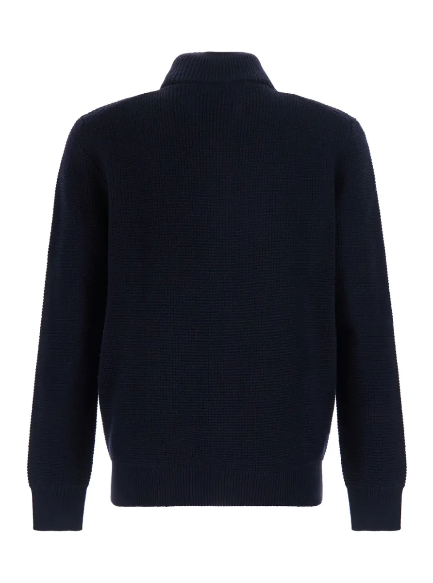 Cardigan CARDIGAN ZIP PUNTO ROVESCIO with V-neck and long sleeves in merino wool blue men - Img 2