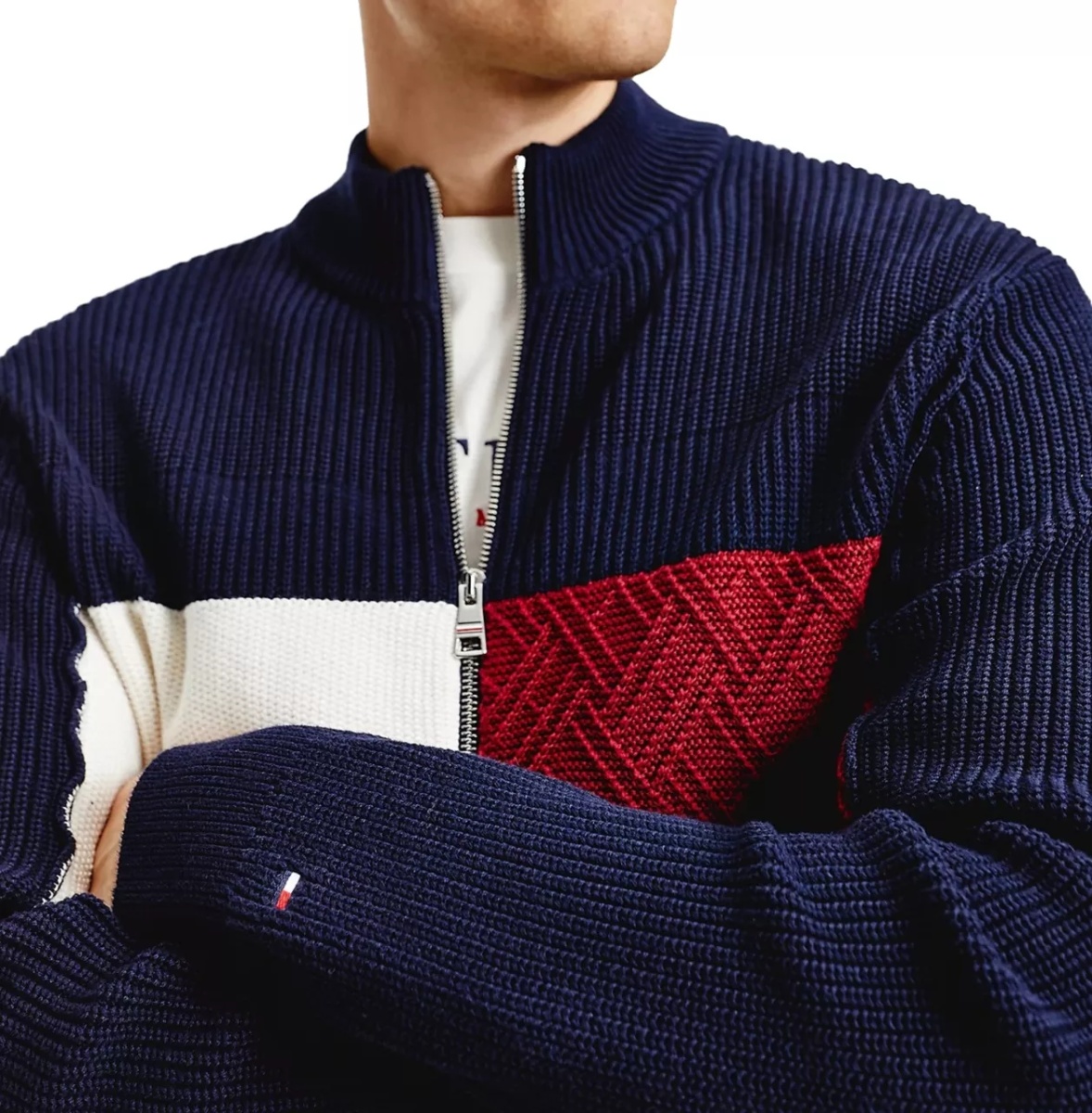 Cardigan Chest Colorblock Striped Zip Thr MW0MW214060GY - Img 2