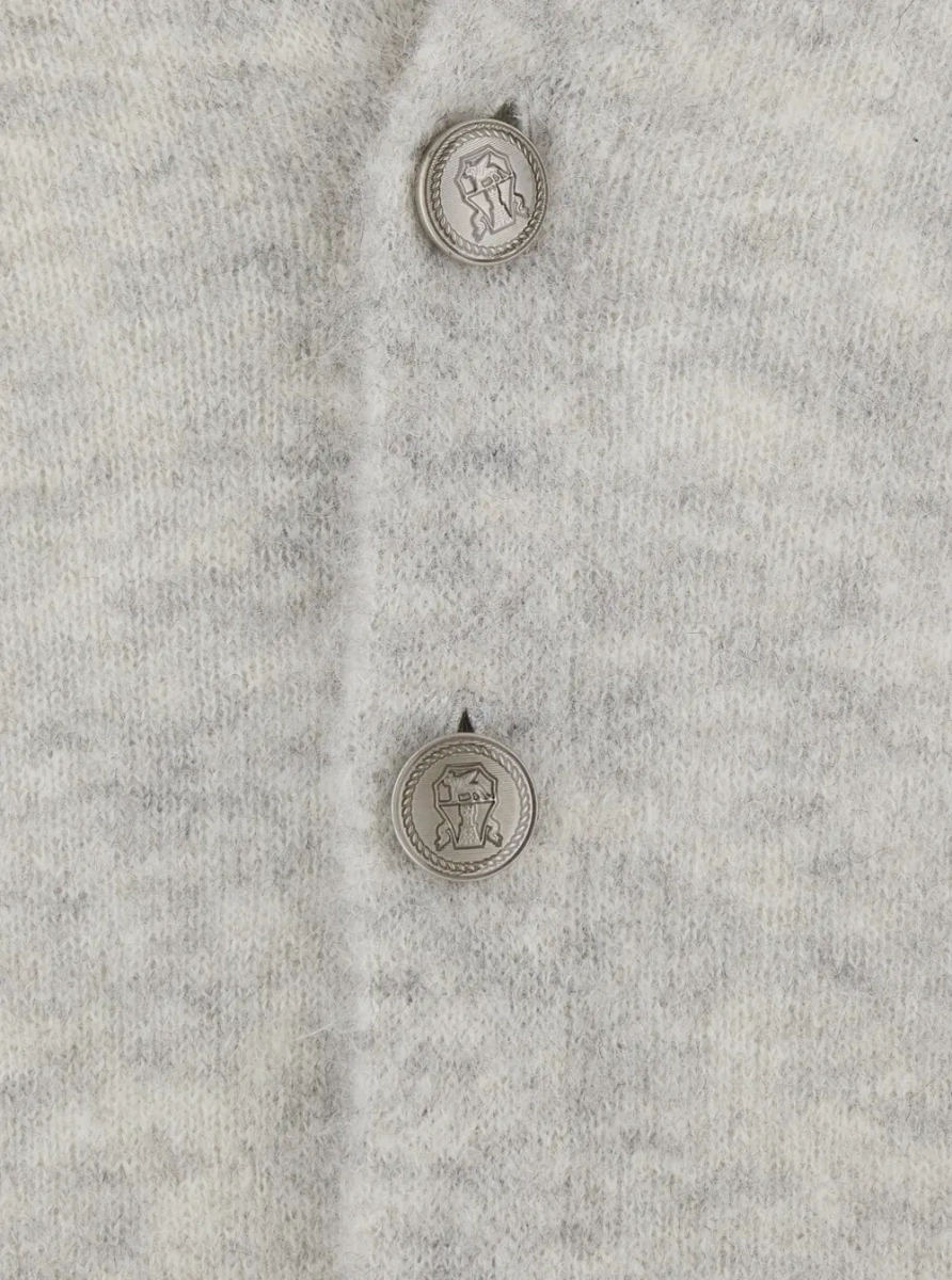 Cardigan grey V-neck cardigan with logo-engraved buttons in alpaca and cashmere blend for men - Img 3