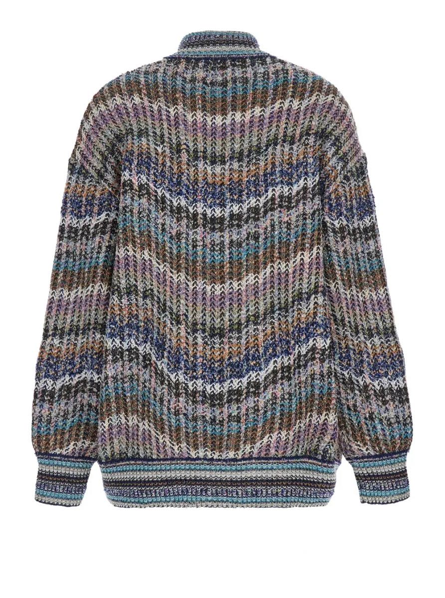 Cardigane Caperdoni Cardigan with V-neck and long sleeves in multicolored wool for women - Img 2