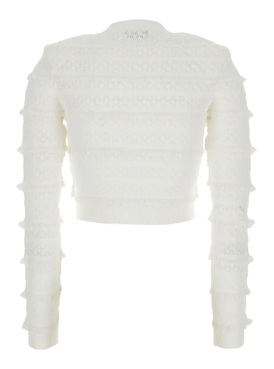 Cardigane CARDIGAN 'WHITE POINTELLE DIAMANTE' with Long Sleeves in White Knit for Women - Img 2