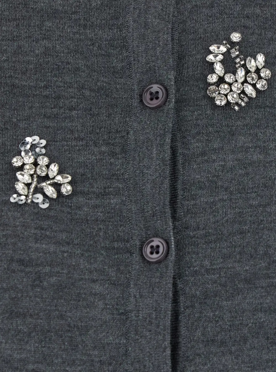 Cardigane Grey Cardigan with Applied Beads in Wool for Women - Img 3