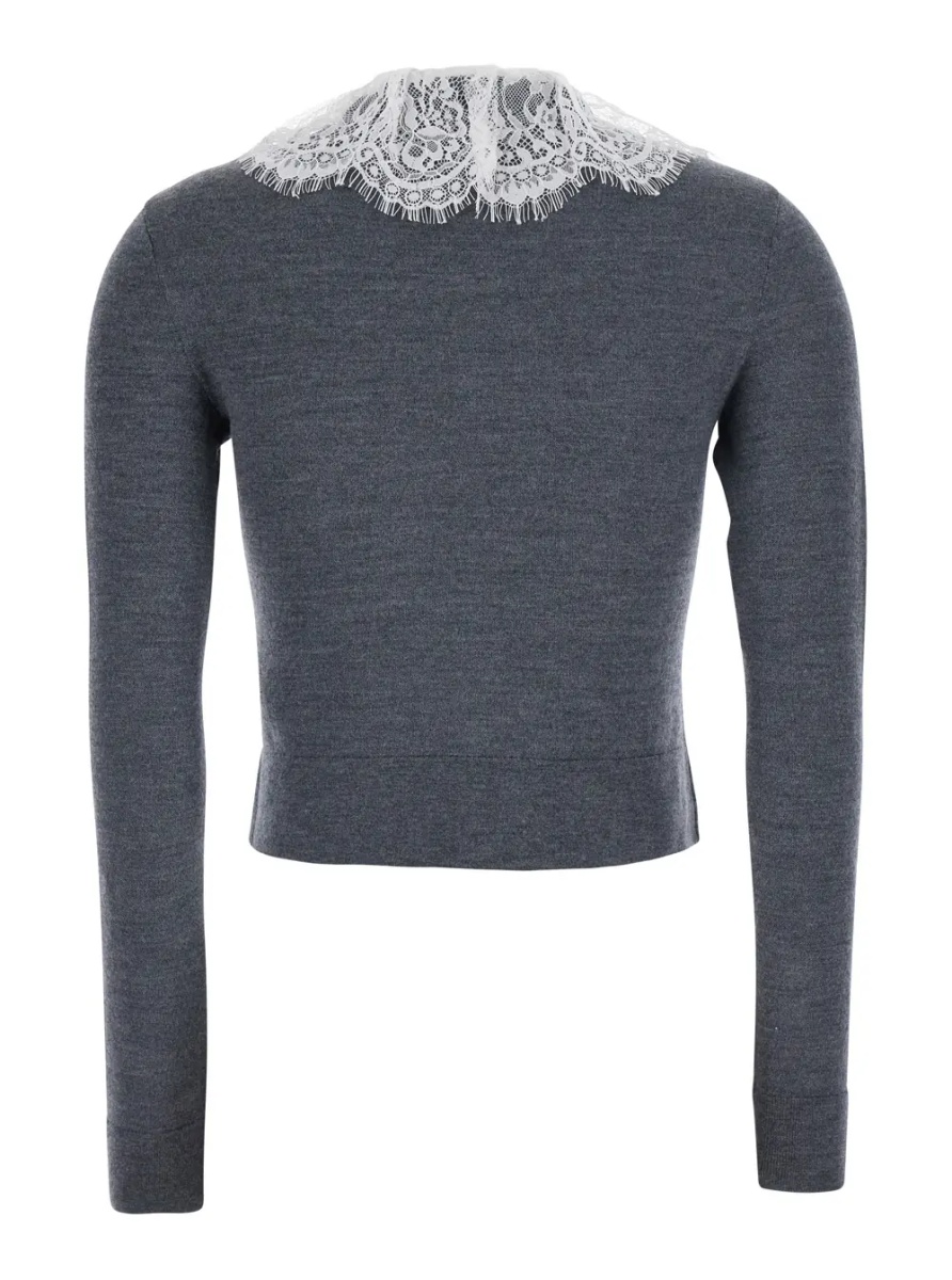 Cardigane Grey cardigan with lace collar in wool for women - Img 2