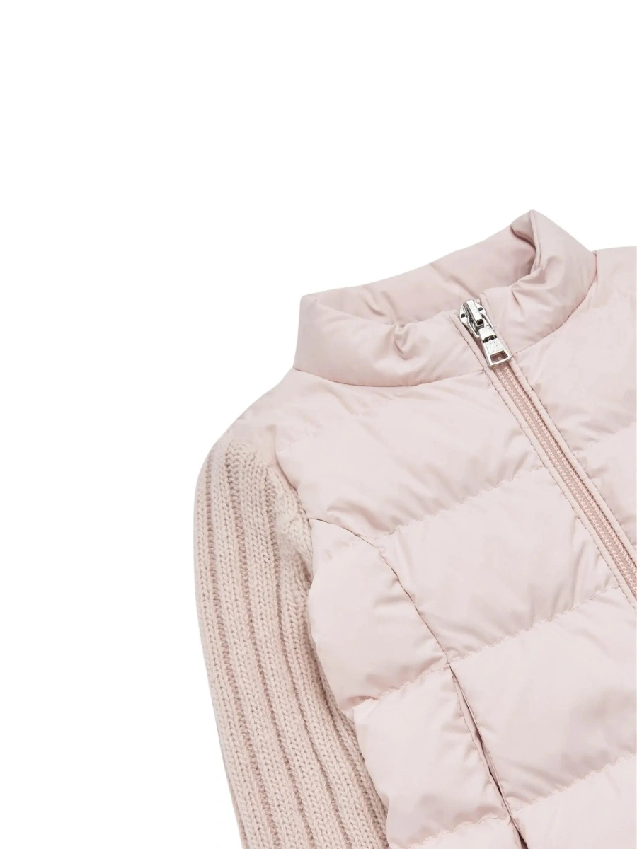 Cardigane pink Cardigan with high collar and logo patch on the sleeve in fabric and wool baby - Img 5