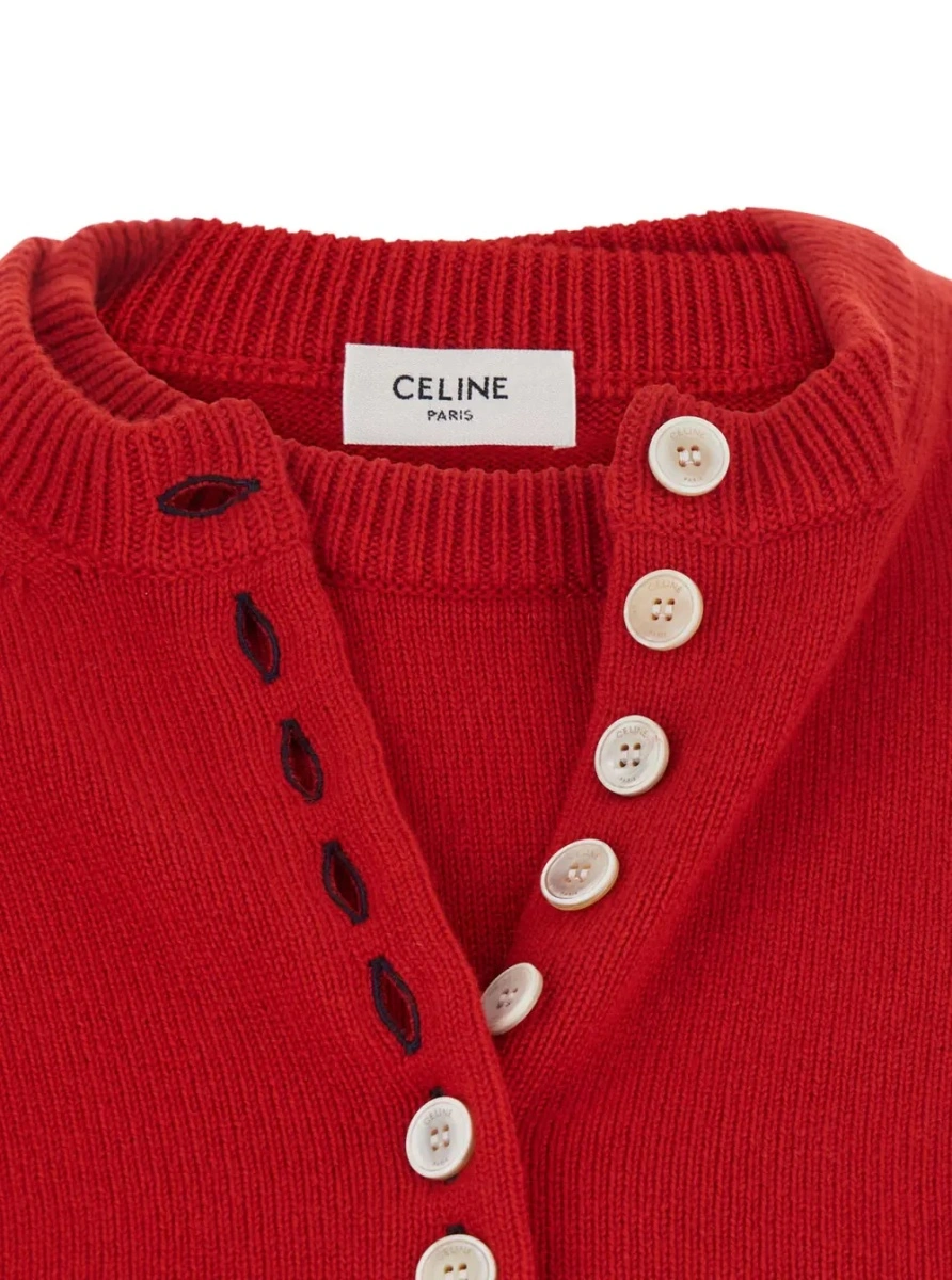 Cardigane Red Cashmere V-Neck Long Sleeve Cardigan for Women - Img 3