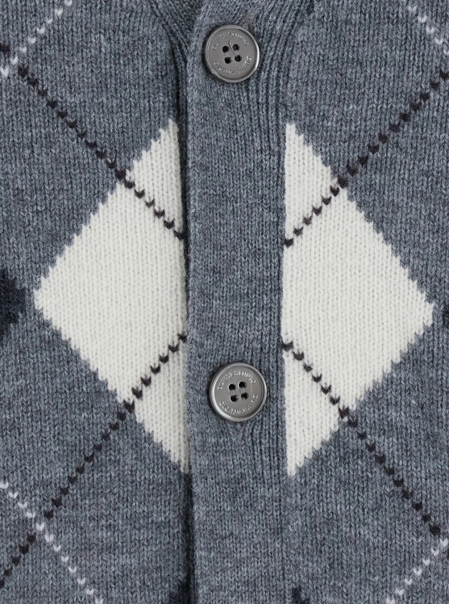 Cardigane V-NECK ARGYLE CARDIGAN with diamond motif in Gray Wool Men - Img 2