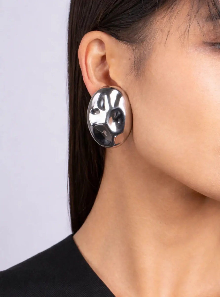 Cercei 'Rock' Silver-colored Earrings with Oval Design and Back Closure for in Metal for Women - Img 3