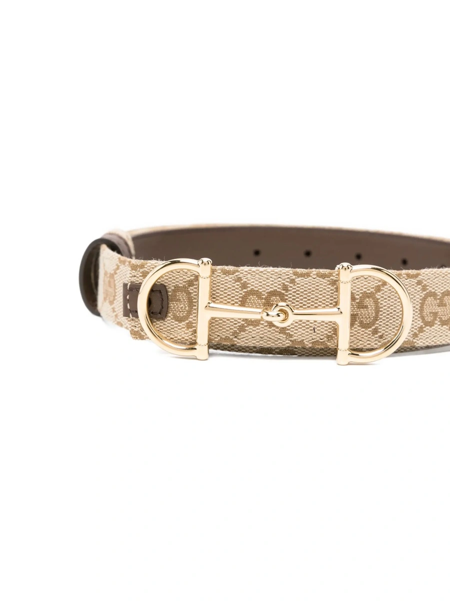 Curea Brown Reversible Belt with Horsebit Buckle in Leather and GG Canvas for Women - Img 5