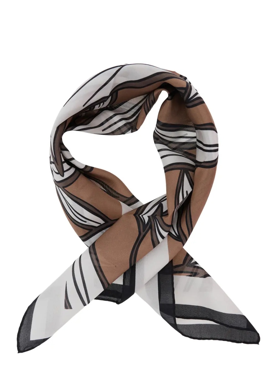 Esarfa Brown scarf with all-over print in silk for women - Img 2
