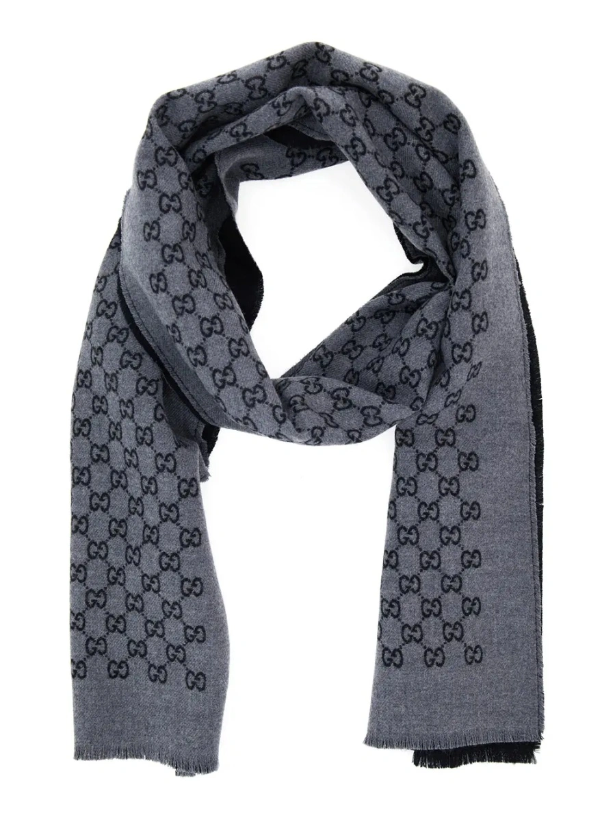 Esarfa Gucci gri din jacquard GG si lana - Img 2