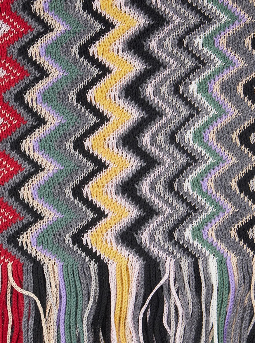 Esarfa multicolor Scarf with Zig Zag all-over motif and fringed edge in blend wool and fabric for women - Img 3