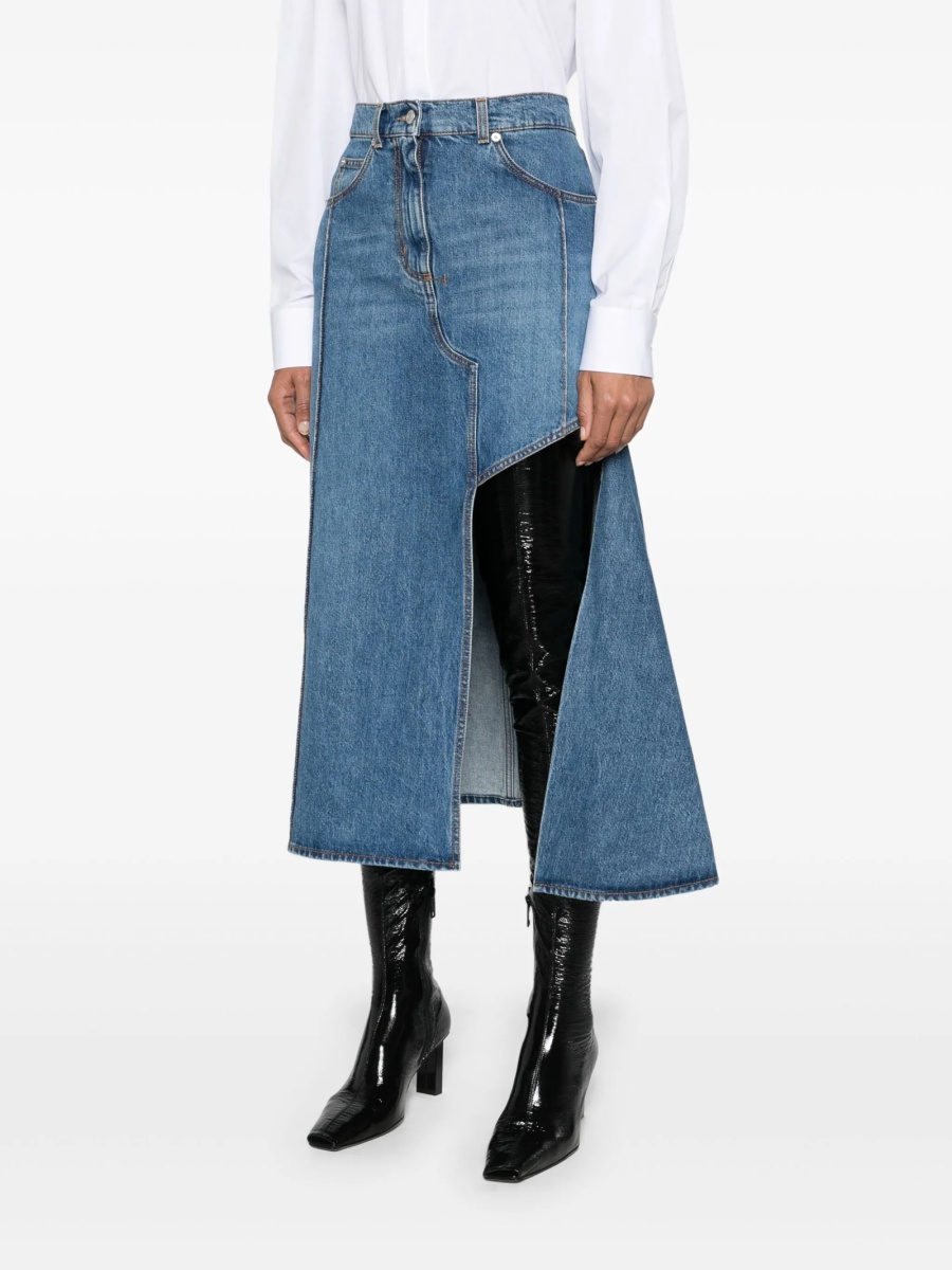 Fusta Alexander McQueen Slash albastra din piele si bumbac - Img 3