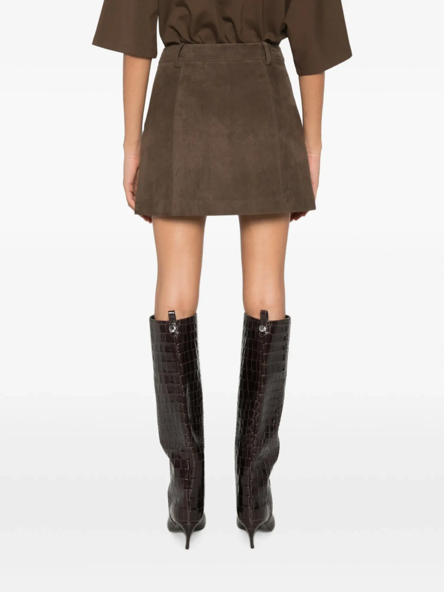 Fusta Brown mini skirt with side zip closure and side logo lettering in eco-leather women - Img 7