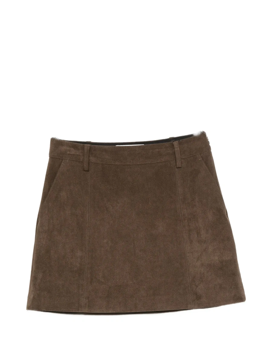Fusta Brown mini skirt with side zip closure and side logo lettering in eco-leather women - Img 9