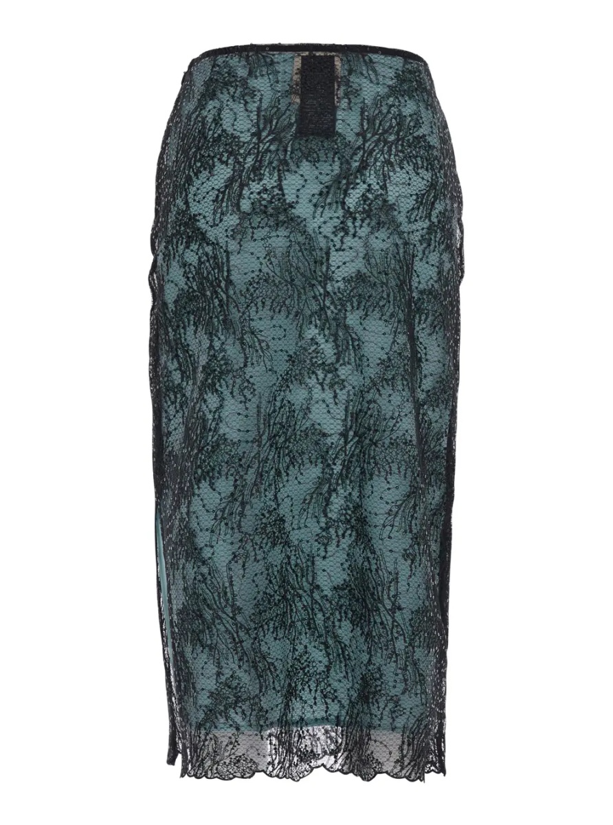 Fusta 'Camilla' Black Skirt with side zip closure and all-over lace embroidery in tech fabric for women - Img 2