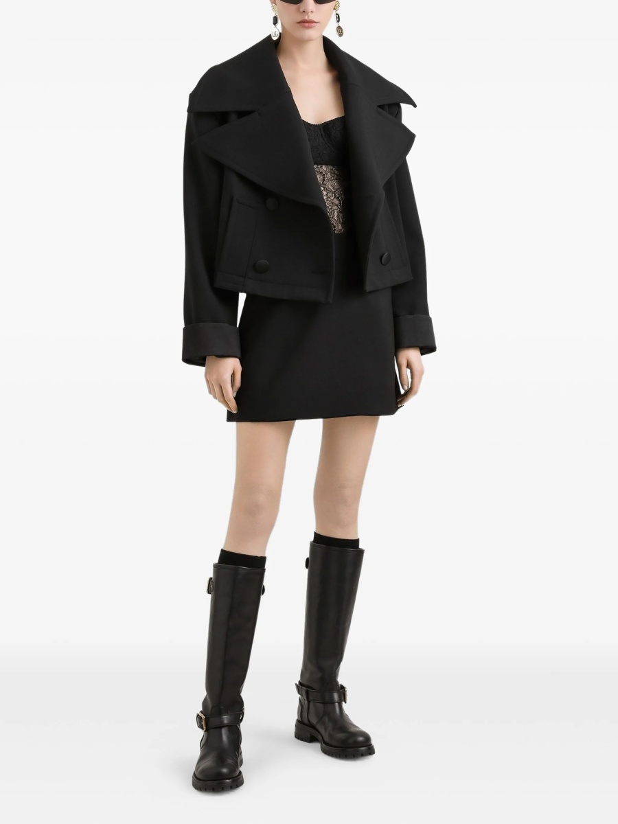Fusta cu talie inalta Dolce &amp; Gabbana neagra din lana si matase - Img 2