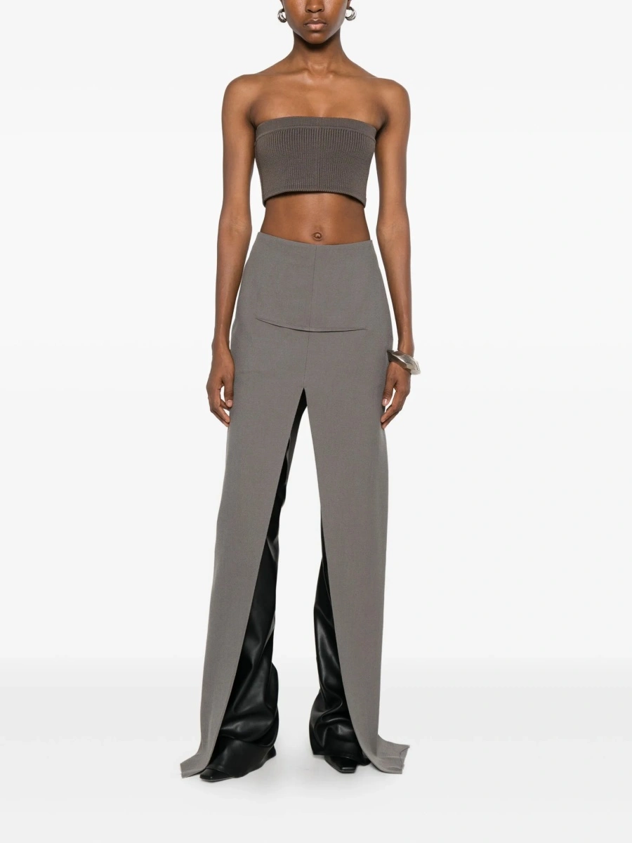Fusta cu talie inalta Rick Owens gri din lana - Img 2