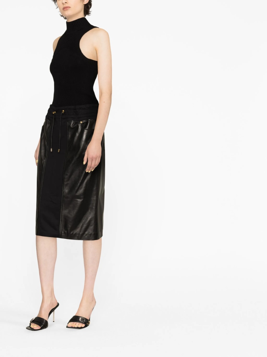 Fusta cu talie inalta Tom Ford neagra din piele si bumbac - Img 3