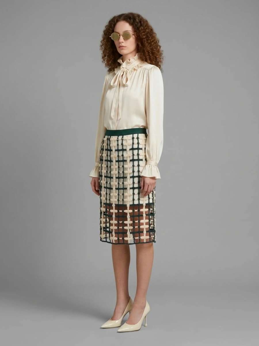 Fusta Green Mesh Midi Skirt - Img 2