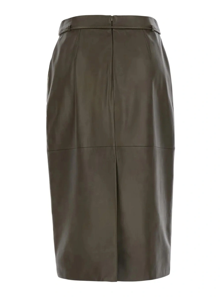 Fusta Max Mara verde din piele - Img 2