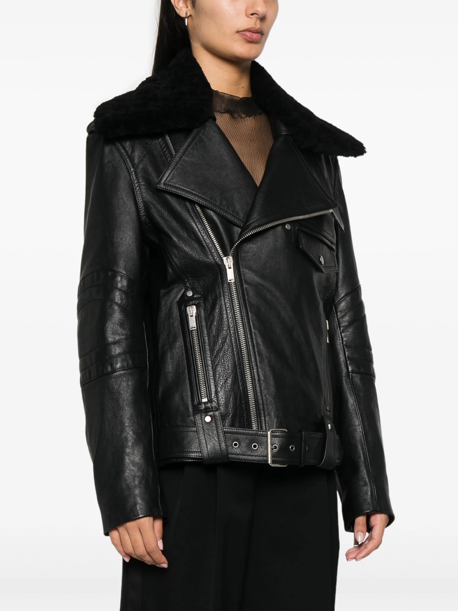 Geaca biker Saint Laurent neagra din piele si blana - Img 3