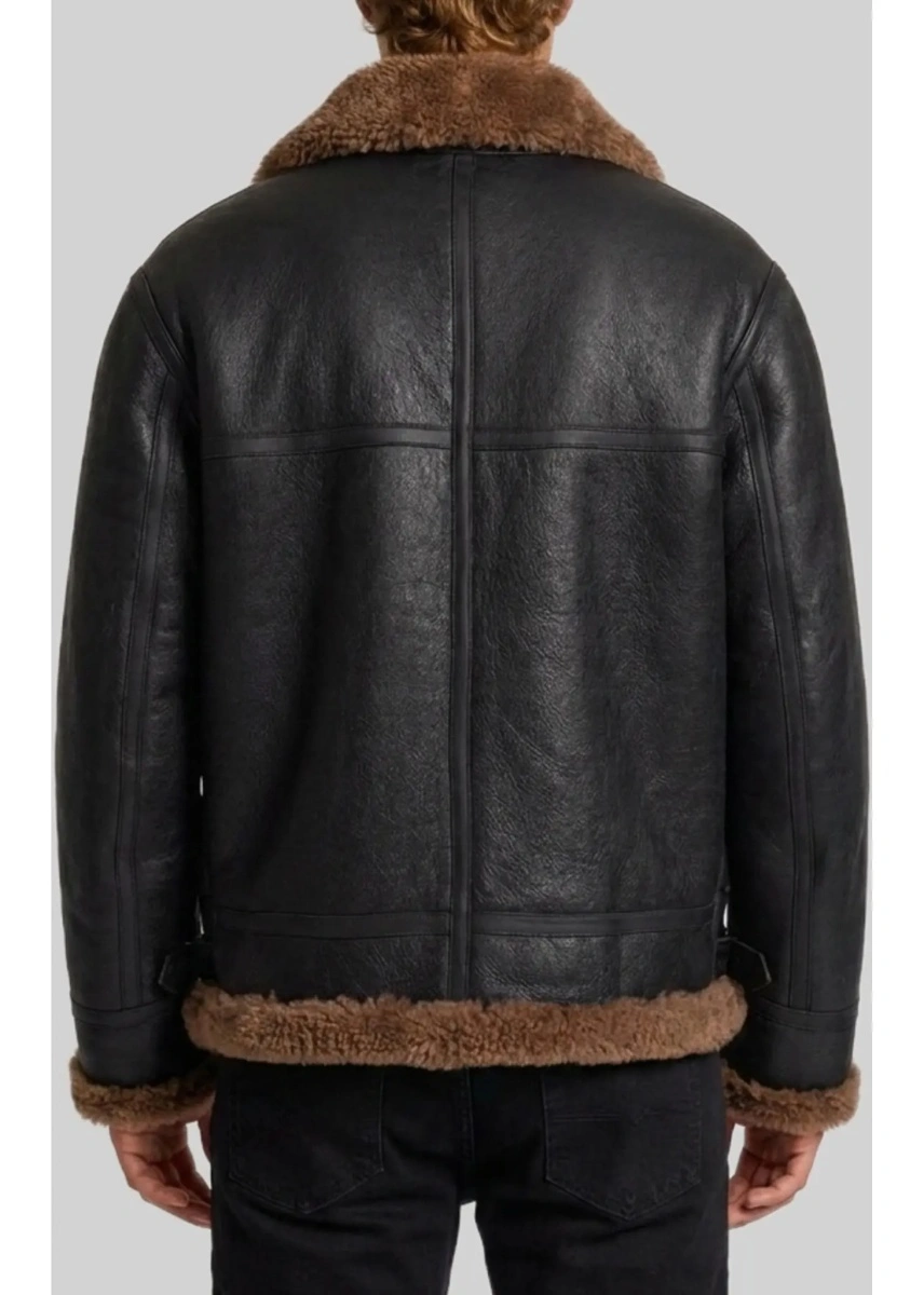 Geaca biker Saint Laurent neagra din shearling - Img 3