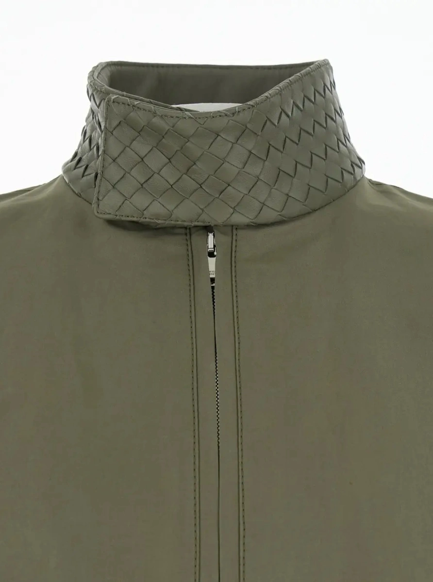 Geaca bomber Bottega Veneta verde din bumbac - Img 3