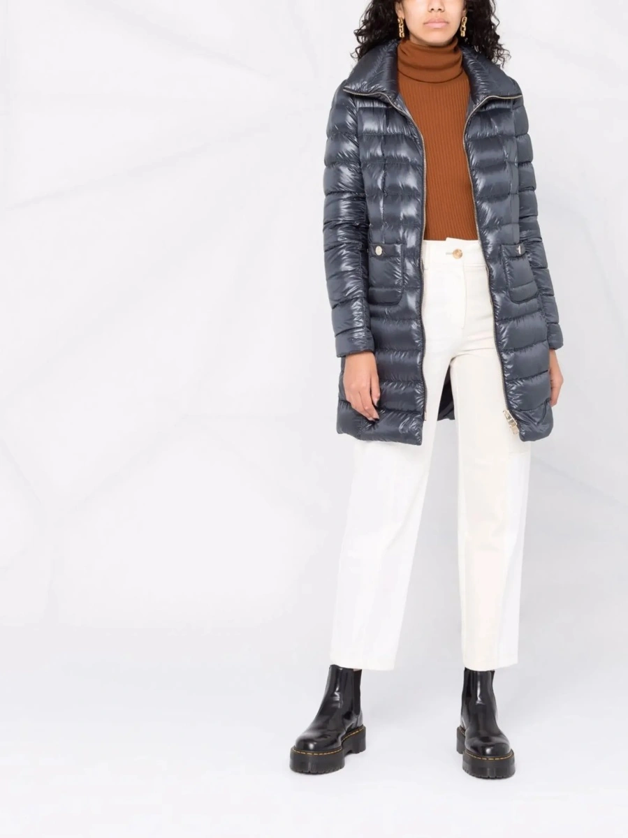 Geaca de Iarna Blue Down Jacket with Zip Closure and Two Patch Pockets in Tech Fabric for Women - Img 4
