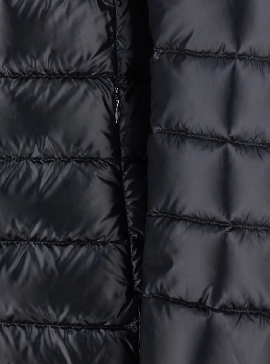 Geaca de Iarna Down jacket with fixed hood and zip pockets in black tech fabric for women - Img 3