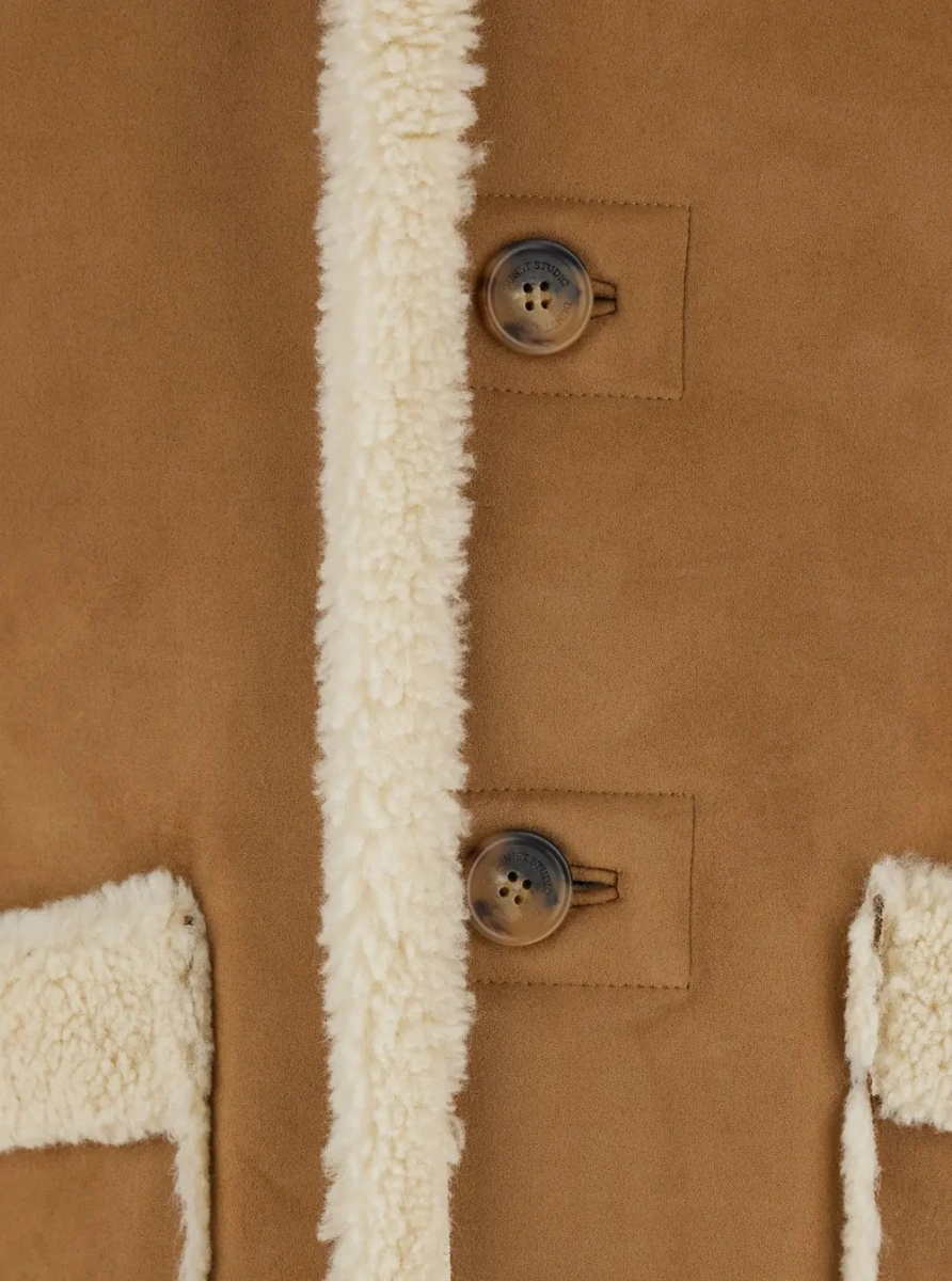 Geaca de piele DUNST bej din piele si shearling - Img 3