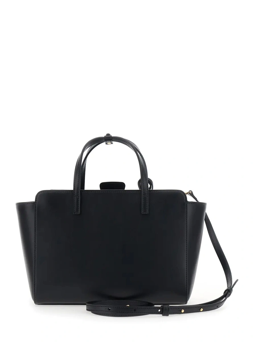 Geanta de mana Black Medium Handbag with Adjustable Shoulder Strap and Front Pocket in Leather for Women - Img 2