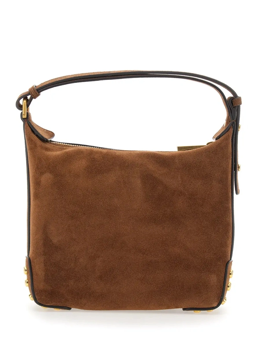 Geanta de mana Brown Handbag with top handle and metal dots in suede for women - Img 2
