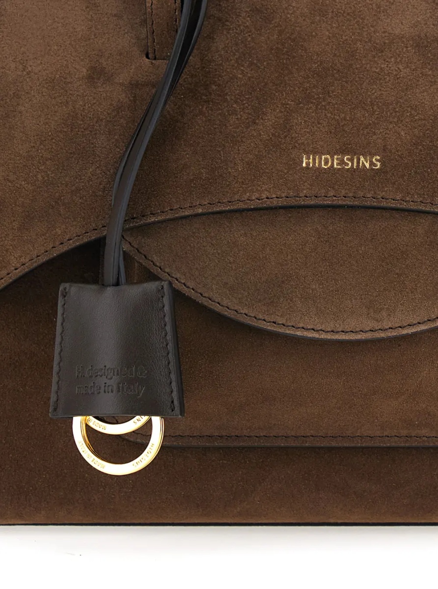 Geanta de mana Brown Medium Handbag with Adjustable Shoulder Strap and Front Pocket in Suede for Women - Img 3