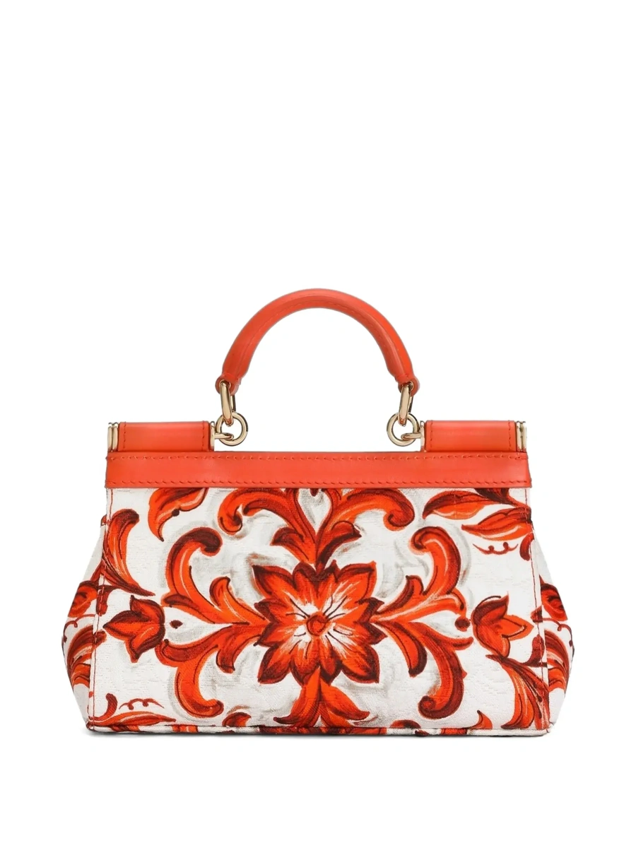 Geanta de mana Dolce &amp; Gabbana 'Sicily' portocalie din canvas si piele - Img 4