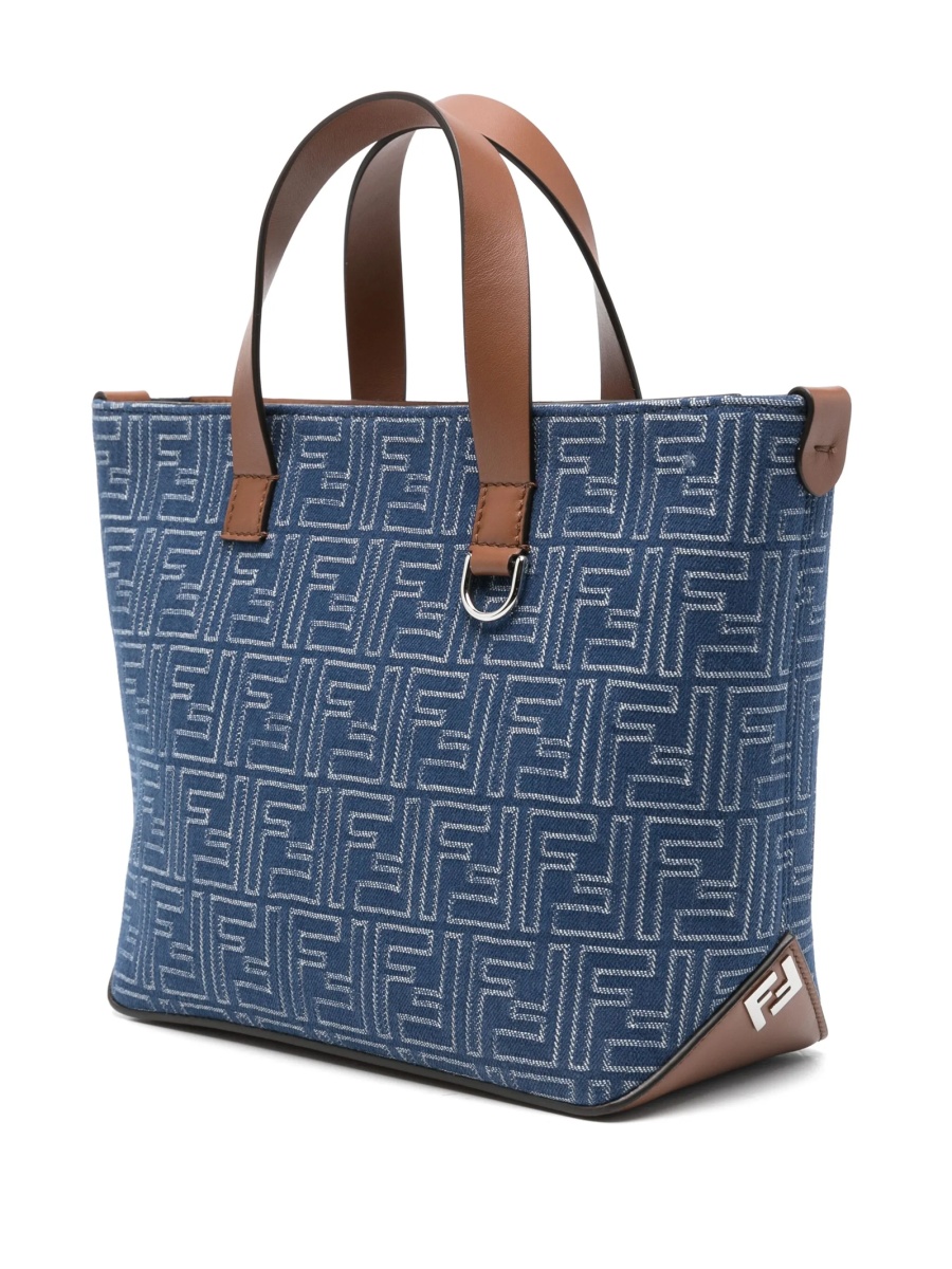 Geanta de mana Fendi albastra din material textil si piele - Img 3