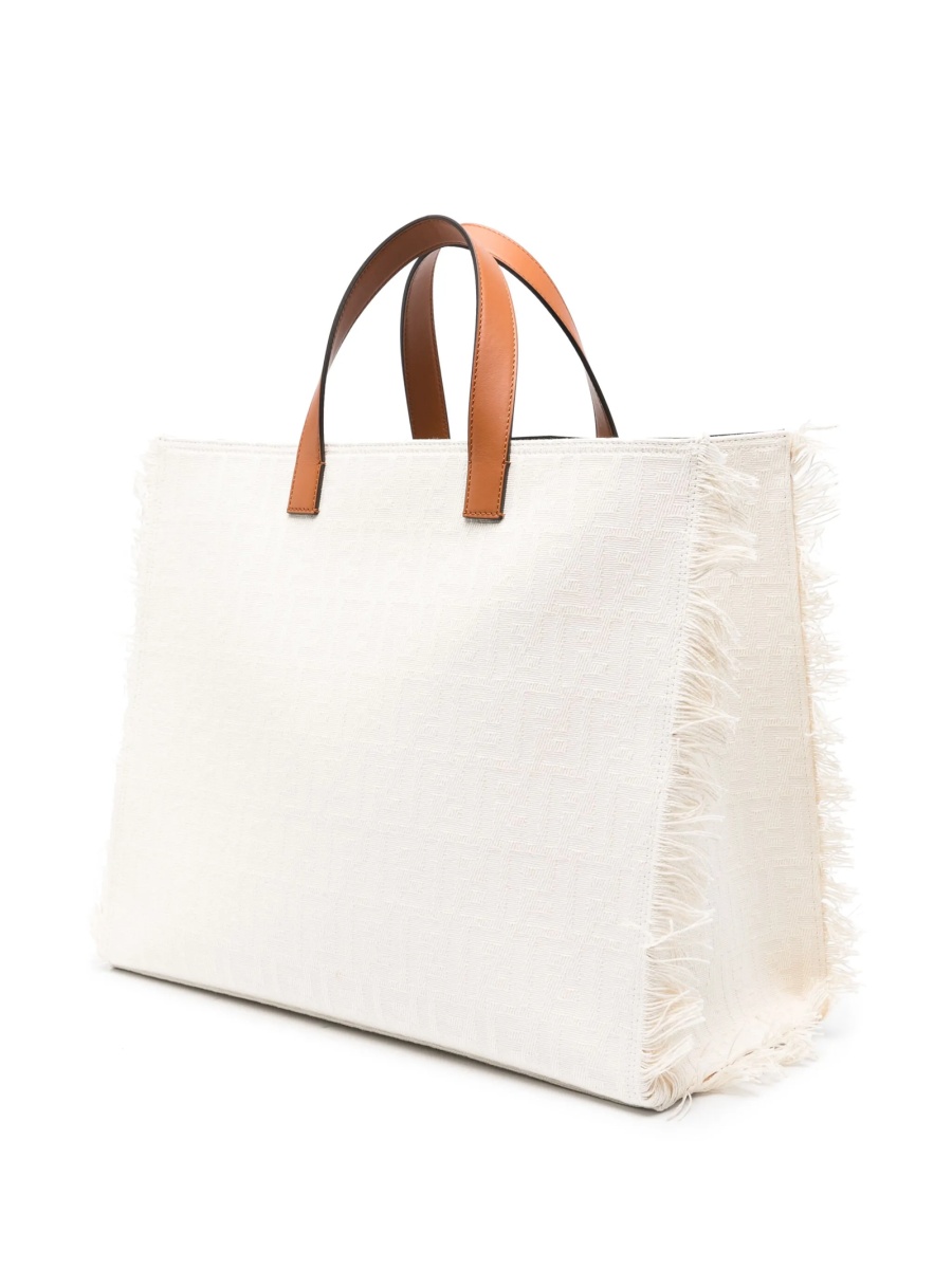 Geanta de mana Fendi neutra din piele si material textil - Img 3
