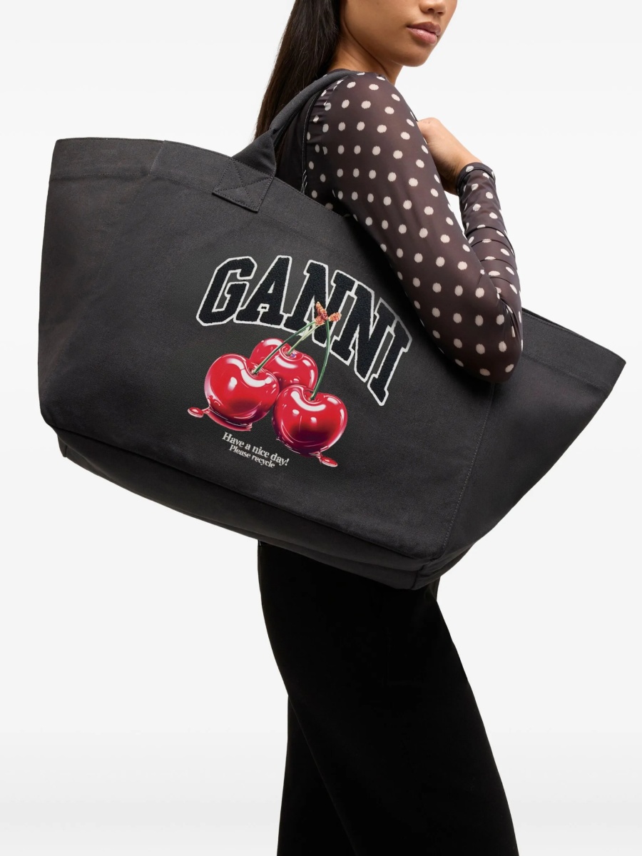 Geanta de mana Ganni neagra din bumbac reciclat - Img 2