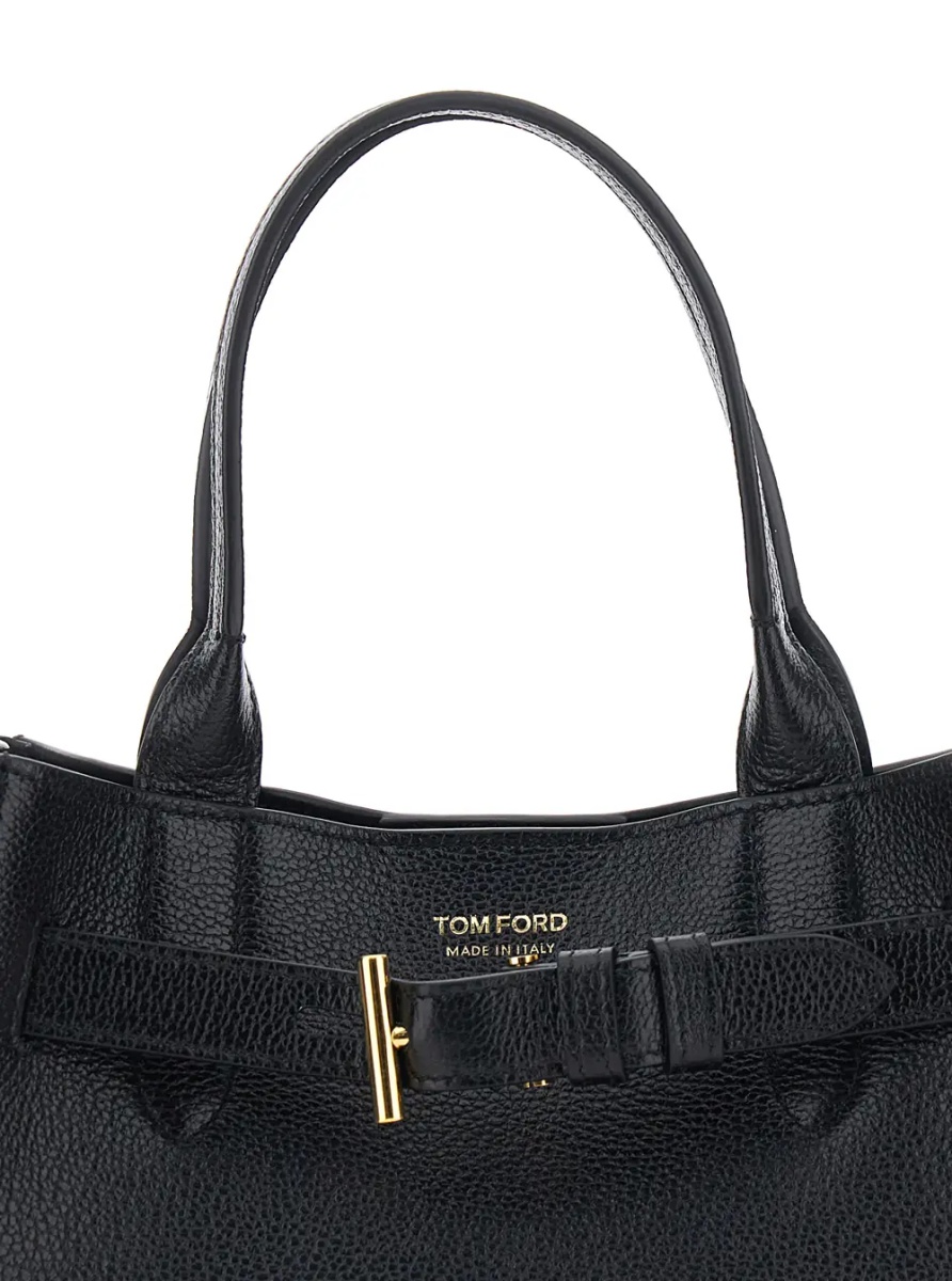 Geanta de mana Handbag 'Audrey Piccola' with Adjustable Strap and Logo Lettering on the Front in Grained Black Leather for Women - Img 3