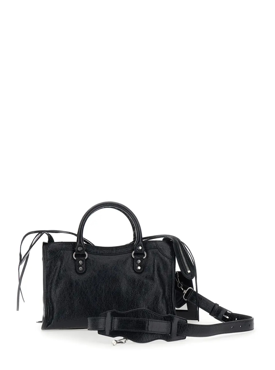 Geanta de mana 'Le City Small' Black Handbag with Adjustable and Removable Shoulder Strap in Textured Leather for Women - Img 2