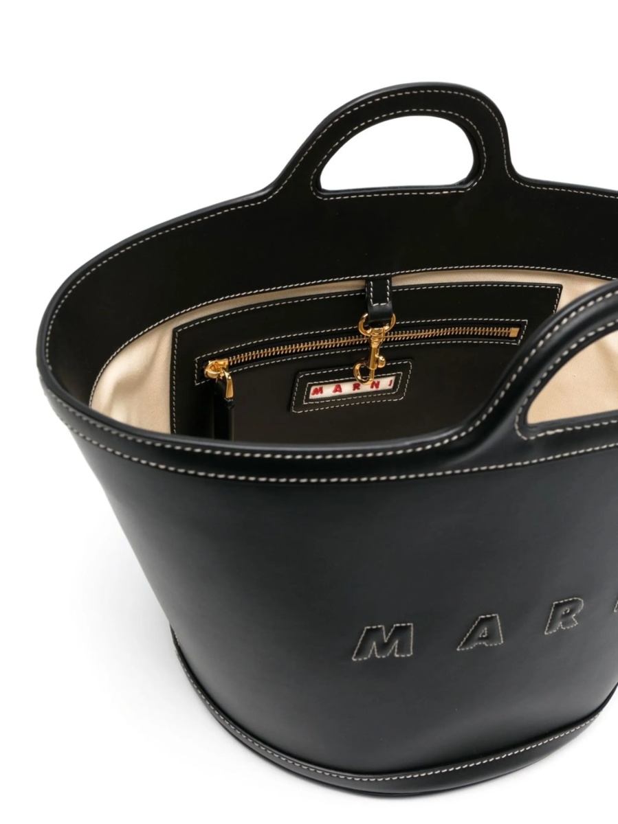 Geanta de mana Marni neagra din piele si aluminium - Img 5