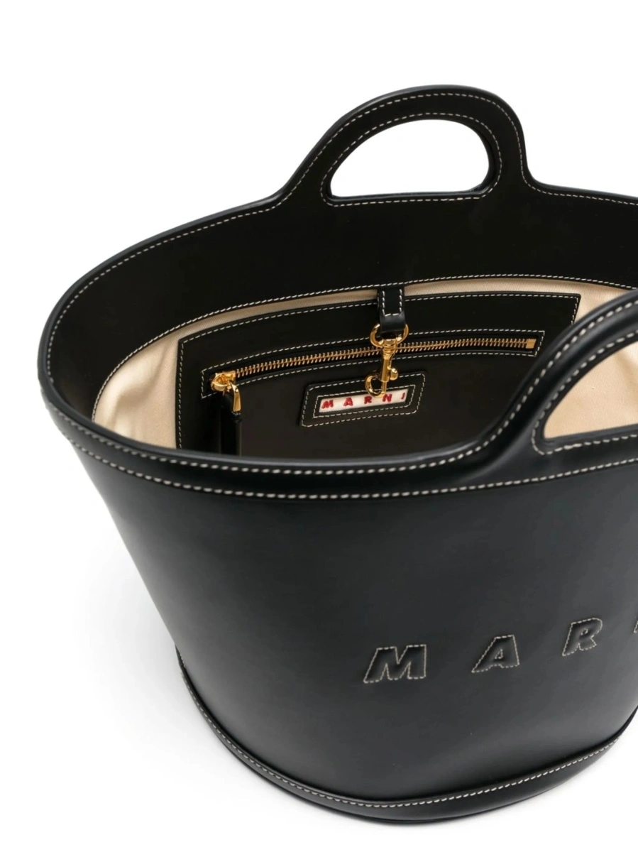 Geanta de mana Marni neagra din piele si aluminium - Img 5