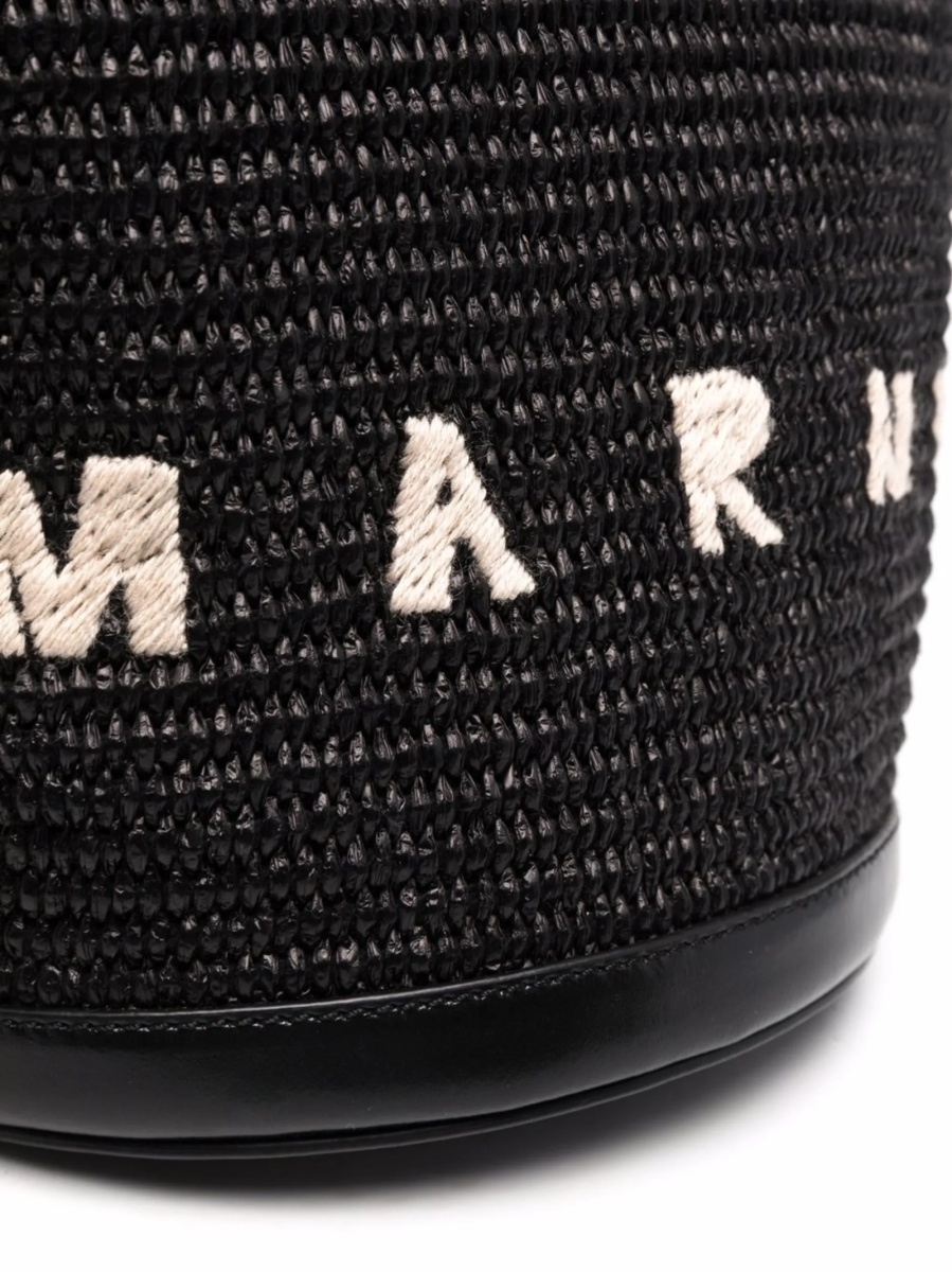Geanta de mana Marni neagra din piele si paie - Img 4