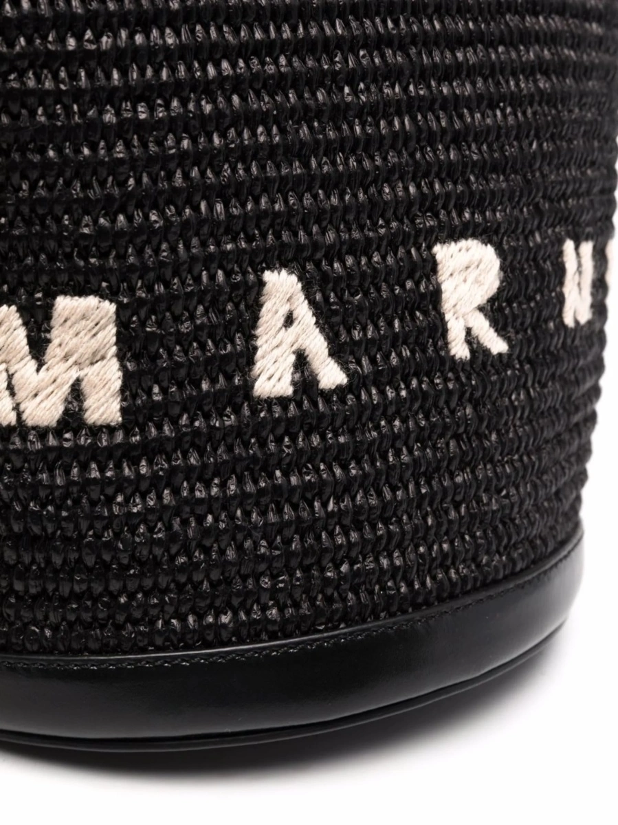 Geanta de mana Marni neagra din piele si paie - Img 4