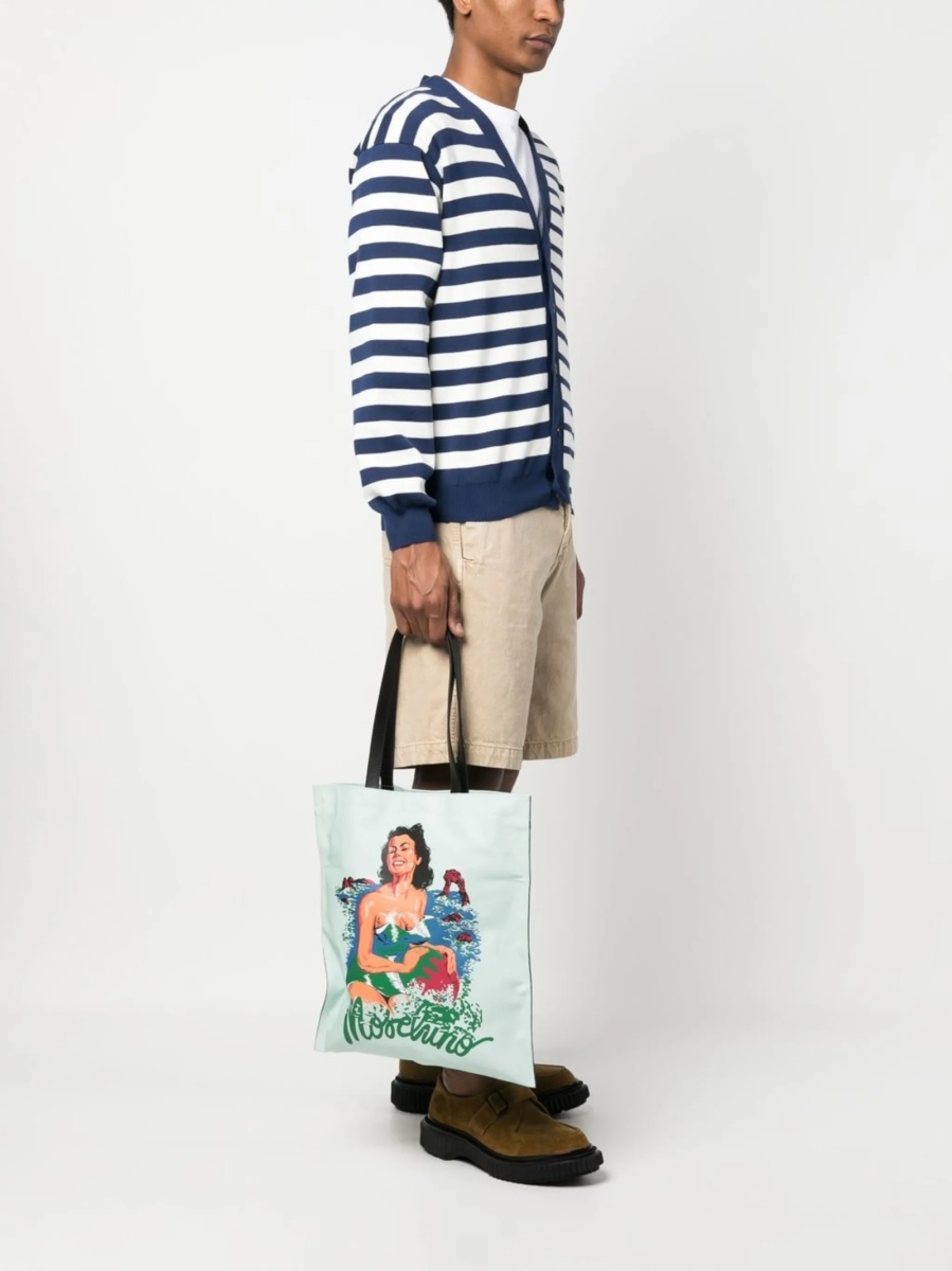 Geanta de mana Moschino albastra din piele - Img 2
